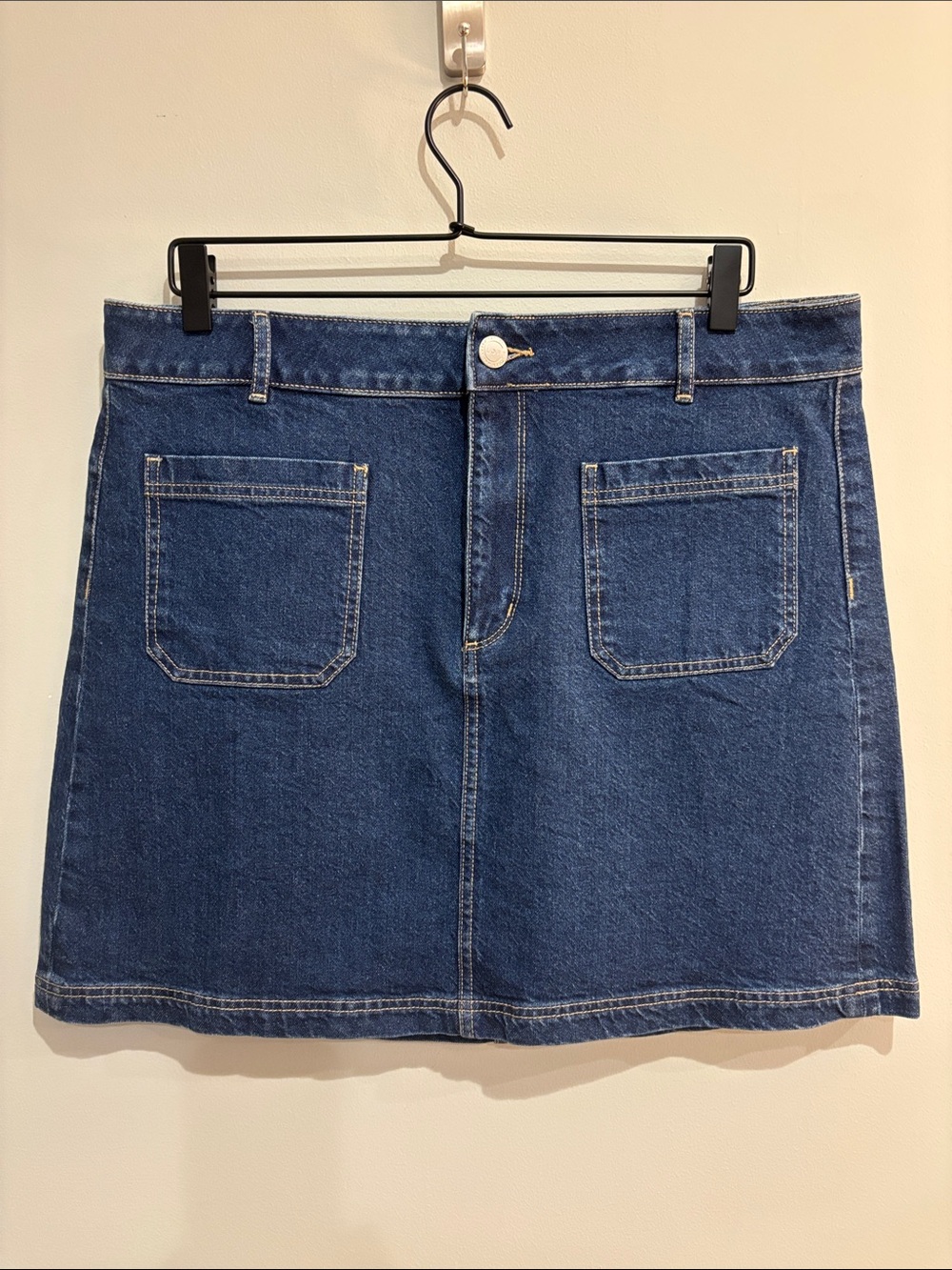NWT LOFT Dark Wash Denim Mini Skirt 14 Utility A-Line Patch Pocket High Cotton